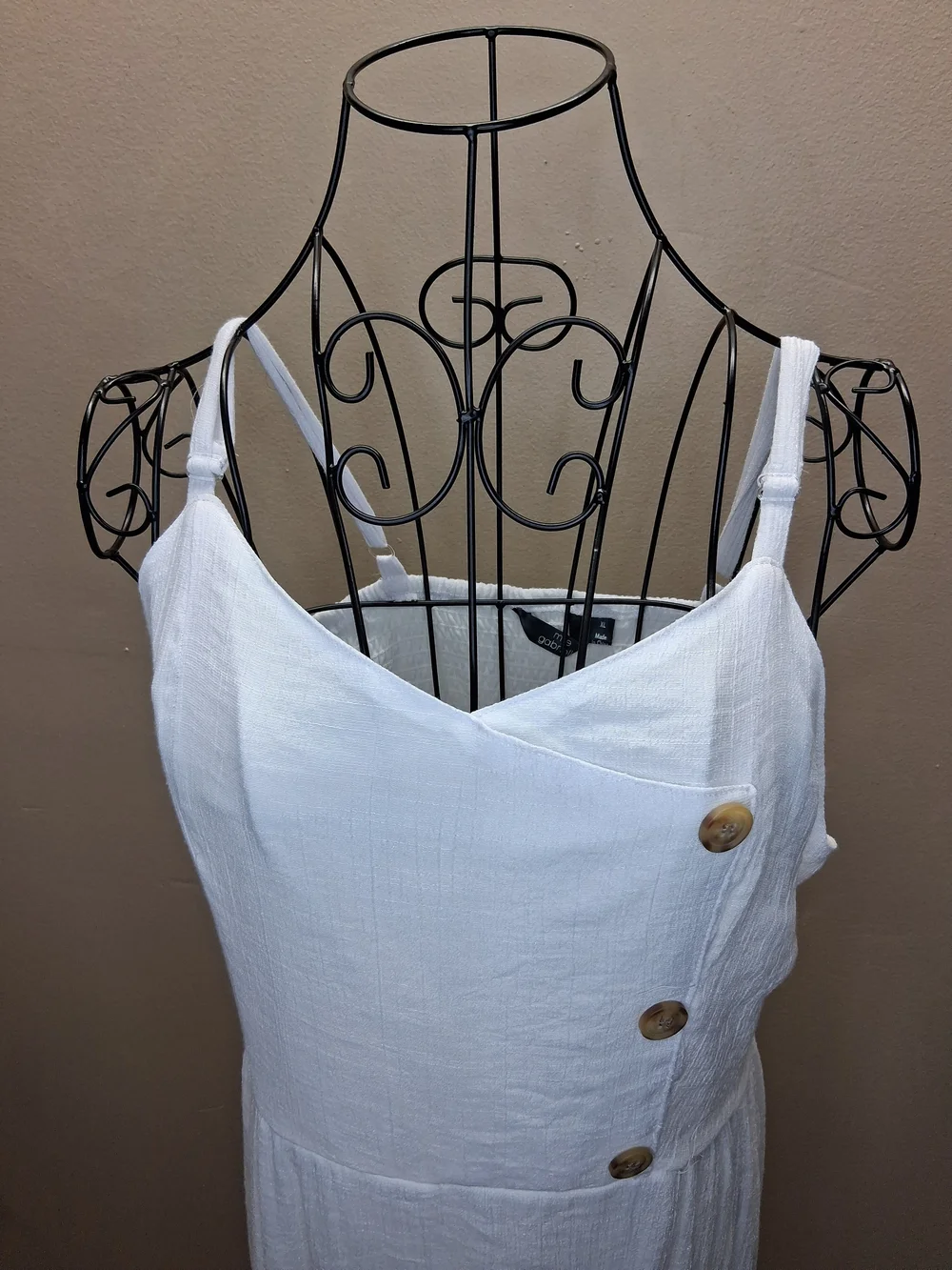 White Midi Dress XL Button Front Smocked SunDress Summer Boho Rayon - Picture 3 of 9